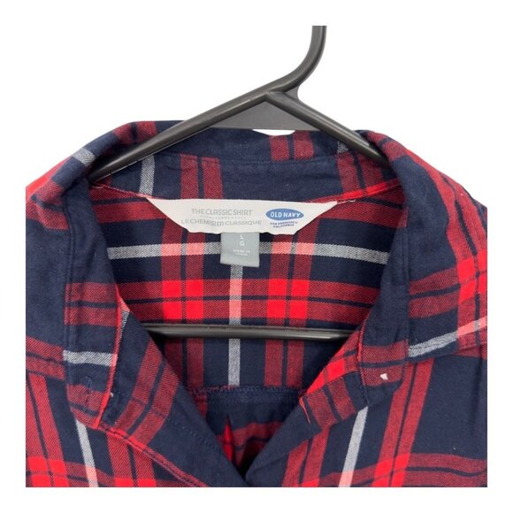 Old Navy The Classic Shirt Womens L Red & Navy Plaid Button-Up Long-Sleeve Shirt - Picture 3 of 13